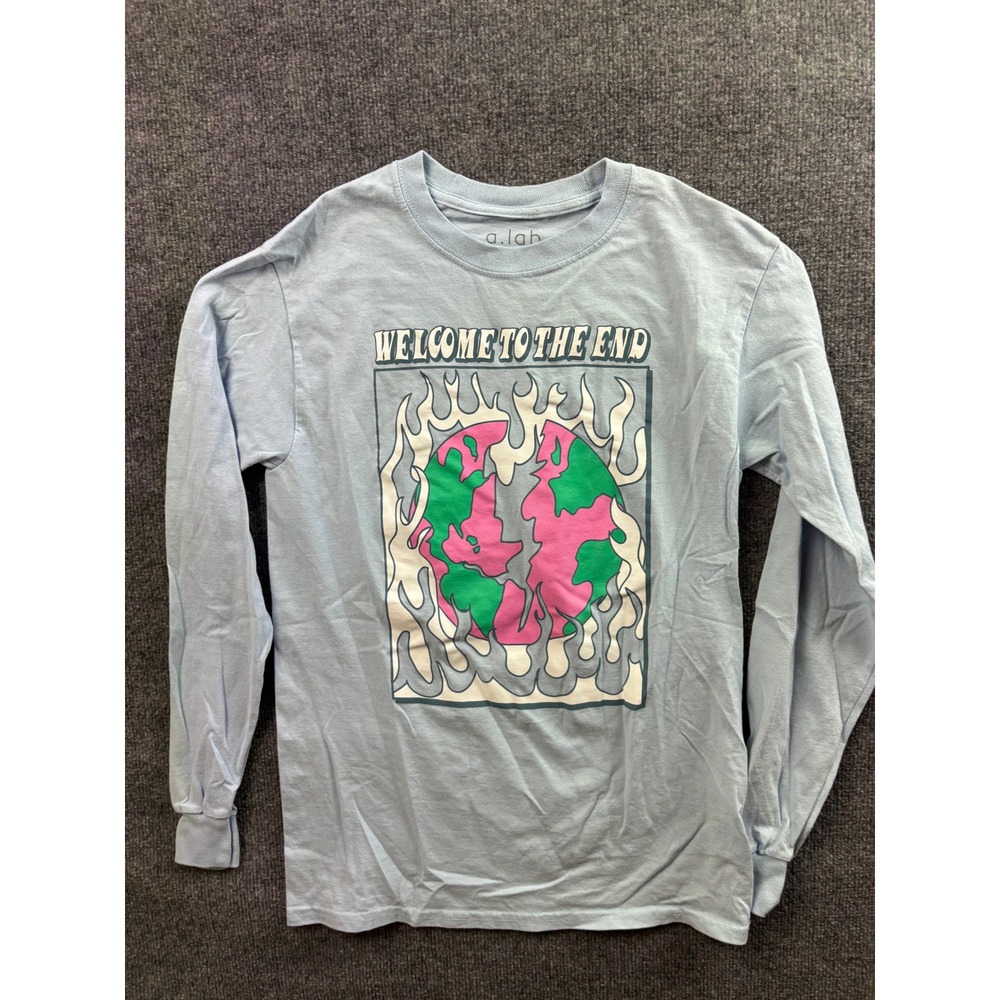 A.Lab Graphic Tee Mens Small Light Blue Welcome to the End Long Sleeve Shirt